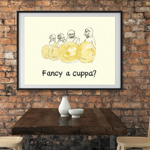 Biscuit Police Drawing Funny Fancy a Cuppa Slogan  Poster