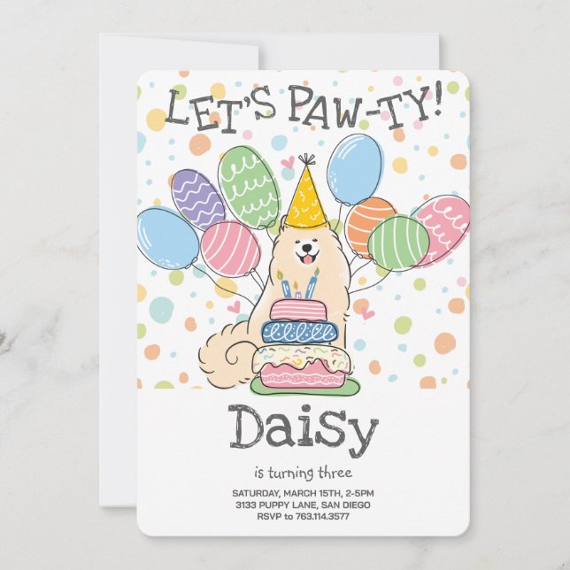 Biscuit Samoyed Dog Birthday Party Invitation (Front)