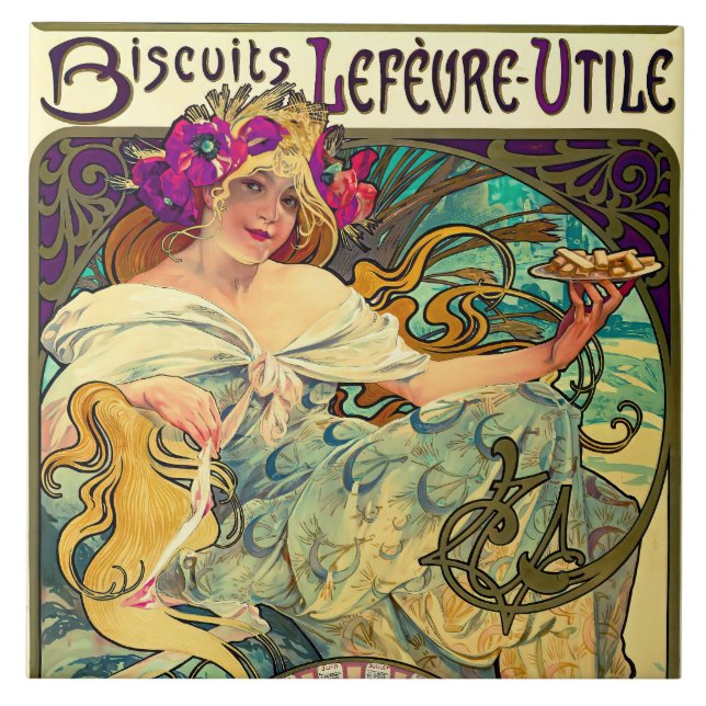 Biscuits Lefevre-Utile by Alphonse Mucha (1896) Ceramic Tile (Front)