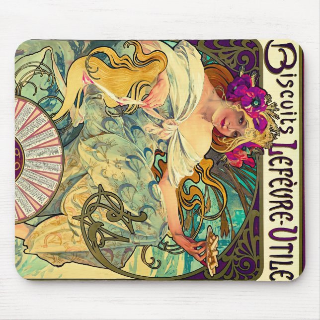 Biscuits Lefevre-Utile by Alphonse Mucha (1896) Mouse Pad (Front)
