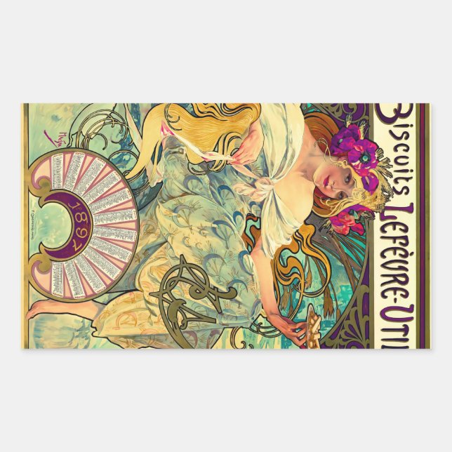Biscuits Lefevre-Utile by Alphonse Mucha (1896) Rectangular Sticker (Front)