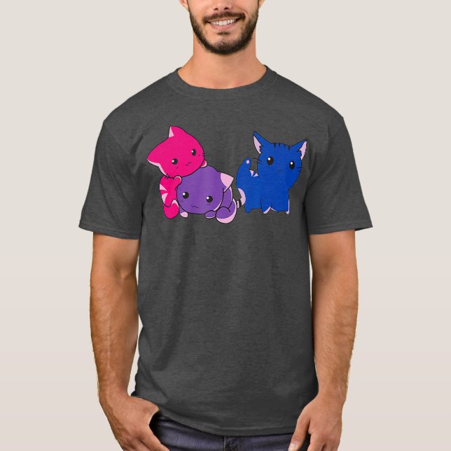 Biseual Pride Funny Kawaii Kitty Cat Stack Bi T-Shirt (Front)