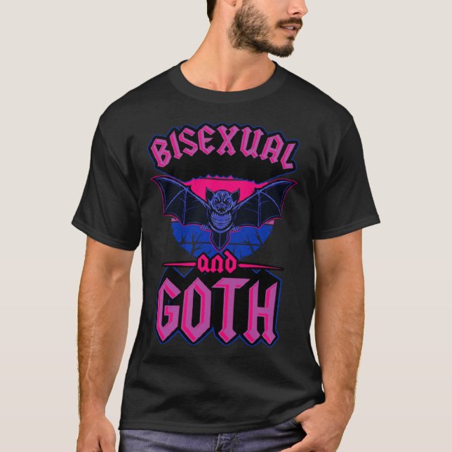 Bisexual And Goth Gothic Emo Bat Pride LGBTQ Hallo T-Shirt (Front)