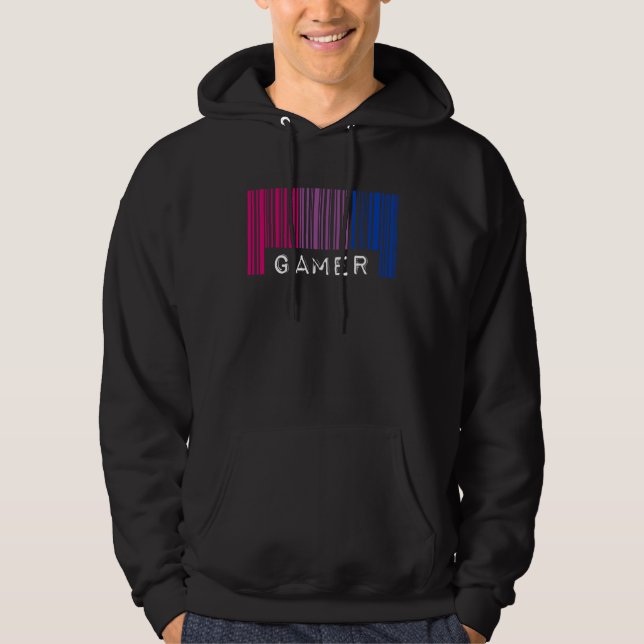 Bisexual Barcode Pride Gamer Nerd Queer Aesthetic  Hoodie (Front)