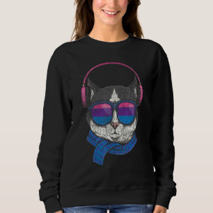 Bisexual Bi Pride Flag Cat Vintage Sun Glasses 1 Sweatshirt