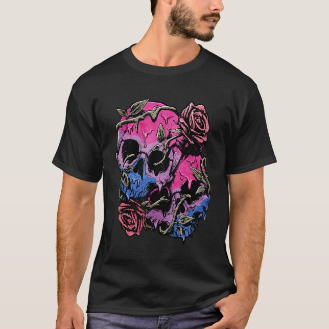 Bisexual Bi Pride Flag Gothic Skull T-Shirt (Front)