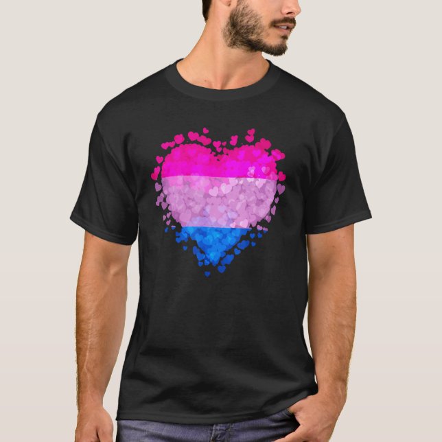 Bisexual Bi Pride Flag Hearts Valentines Day T-Shirt (Front)