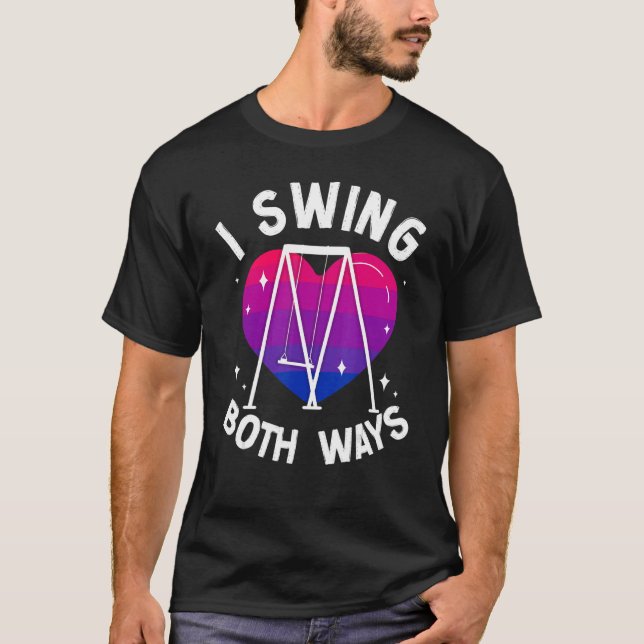 Bisexual Bi Pride Flag Pun Swing I Swing Both Ways T-Shirt (Front)