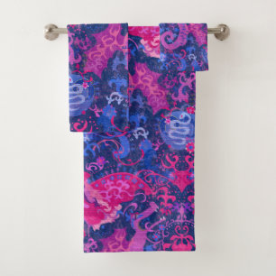 Bisexual Dragon Damask - Bi Pride Flag Colours Bath Towel Set