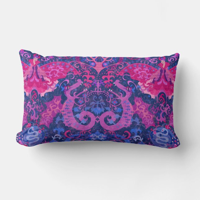 Bisexual Dragon Damask - Bi Pride Flag Colours Lumbar Cushion (Front)