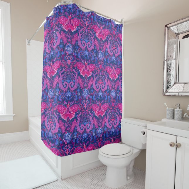 Bisexual Dragon Damask - Bi Pride Flag Colours Shower Curtain (In Situ)
