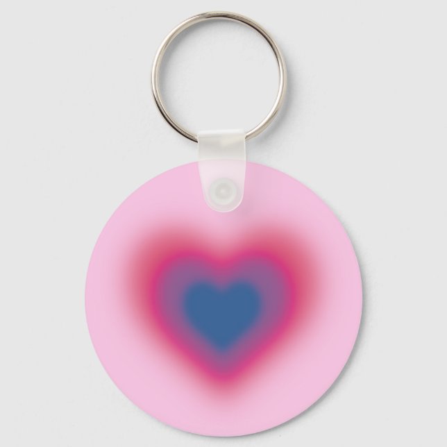 Bisexual flag colour on a blurred heart key ring (Front)