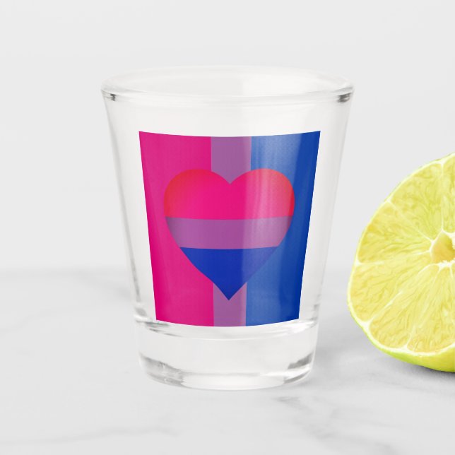 Bisexual Flag Heart & Pride community /gender flag Shot Glass (Front)