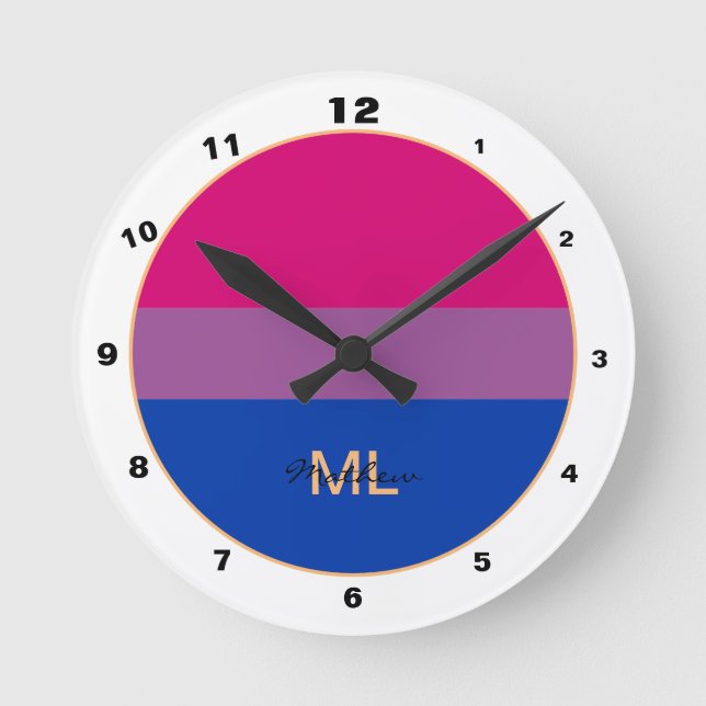 Bisexual Flag & Pride community / monogrammed Round Clock (Front)