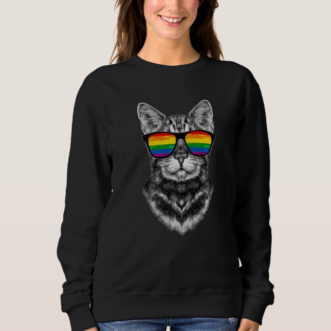 Bisexual Gay Pride Cat LGBT LGBTQ Sunglasses Pride Sweatshirt (Front)