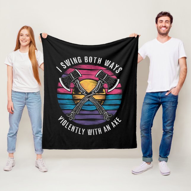 Bisexual I Swing Both Ways Axe Funny Bi Pride Flag Fleece Blanket (In Situ)