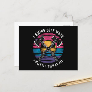 Bisexual I Swing Both Ways Axe Funny Bi Pride Flag Postcard