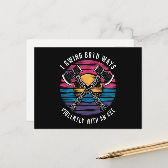 Bisexual I Swing Both Ways Axe Funny Bi Pride Flag Postcard (Front/Back In Situ)