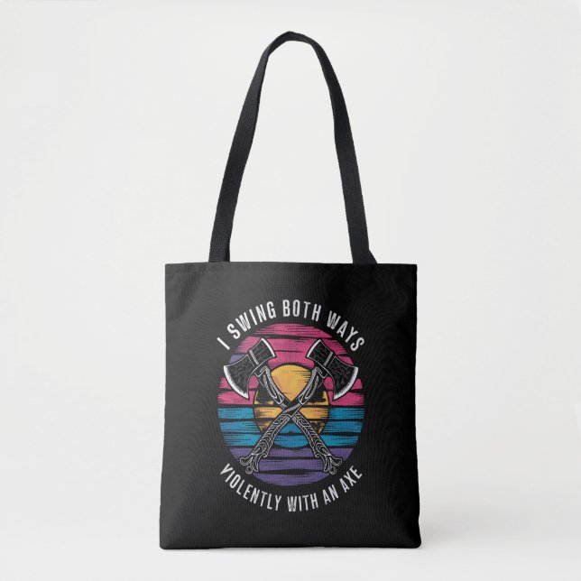 Bisexual I Swing Both Ways Axe Funny Bi Pride Flag Tote Bag (Front)