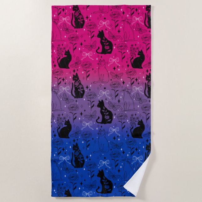 Bisexual Pride Black Cat - Mystical Witchy Beach Towel (Front)