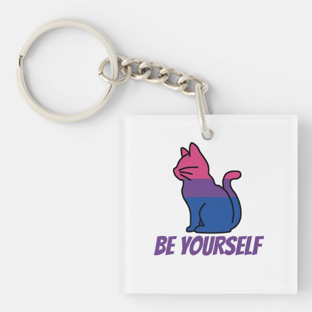 Bisexual Pride Cat  - Be Yourself Key Ring (Front)