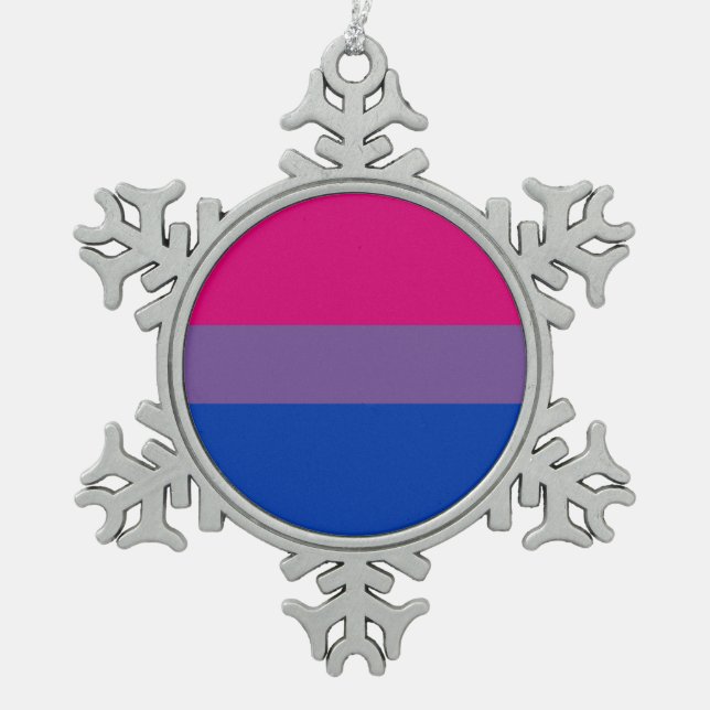 Bisexual Pride Flag Snowflake Pewter Christmas Ornament (Front)