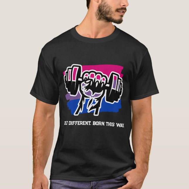 Bisexual Pride Gym Shirt — Fist Dumbbell 2026 Tee (Front)