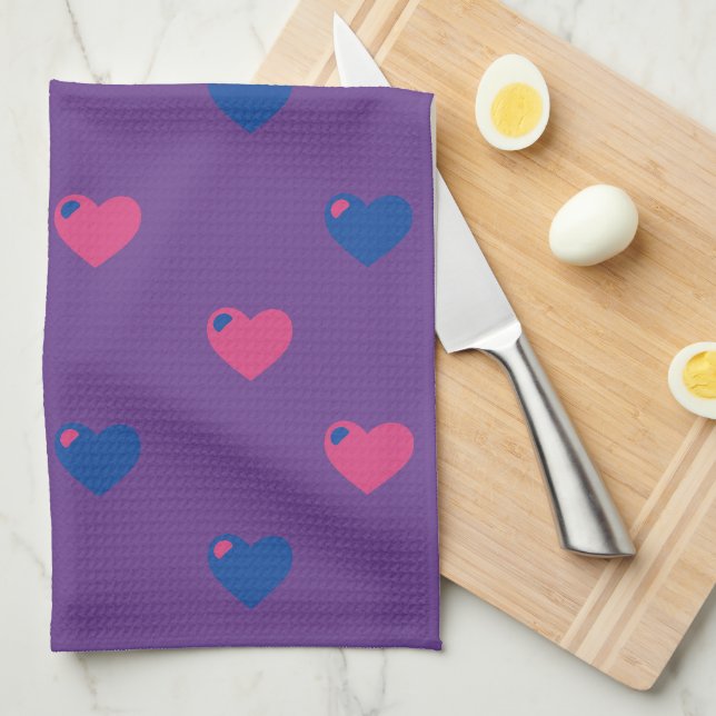 Bisexual Pride Hearts Kitchen Towel (Quarter Fold)