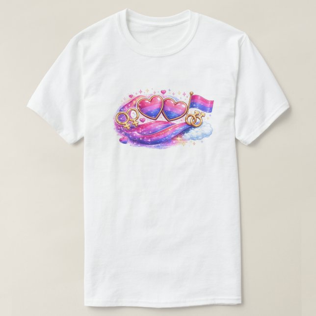 Bisexual Pride Hearts – Shimmering Bi T-Shirt (Design Front)