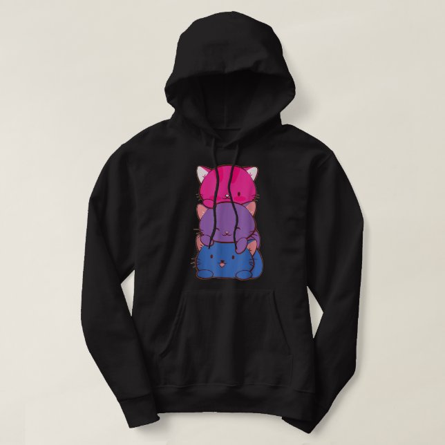 Bisexual Pride Kawaii Kitty Cat Pile Stack Anime L Hoodie (Design Front)