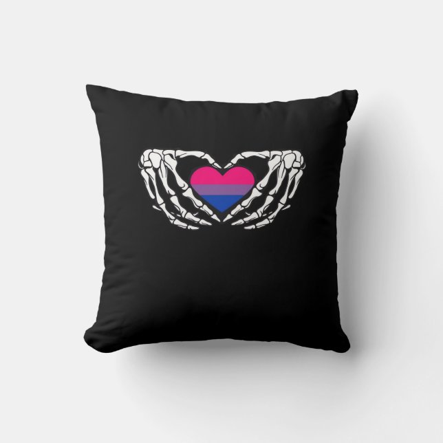 Bisexual Pride Skeleton Halloween Bi Goth Heart Cl Cushion (Front)