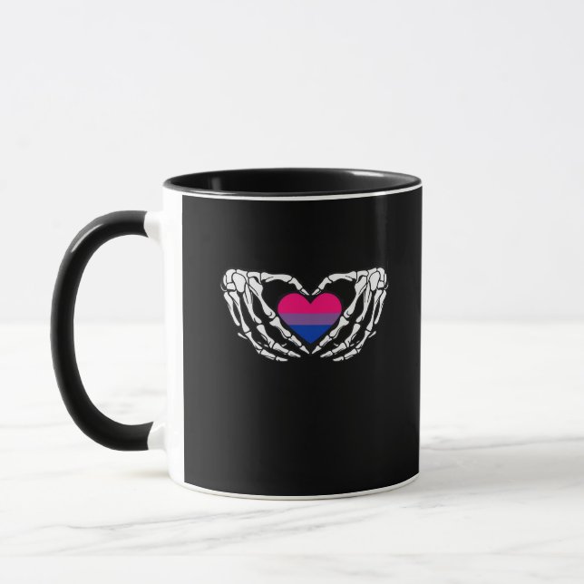 Bisexual Pride Skeleton Halloween Bi Goth Heart Cl Mug (Left)