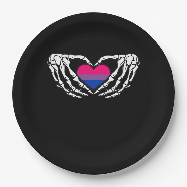 Bisexual Pride Skeleton Halloween Bi Goth Heart Cl Paper Plate (Front)