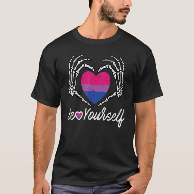Bisexual Skeleton Heart Be Yourself Bi Pride Flag  T-Shirt (Front)