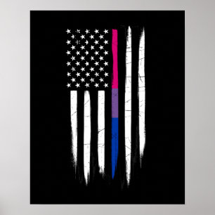 Bisexual Thin Line American Flag Poster