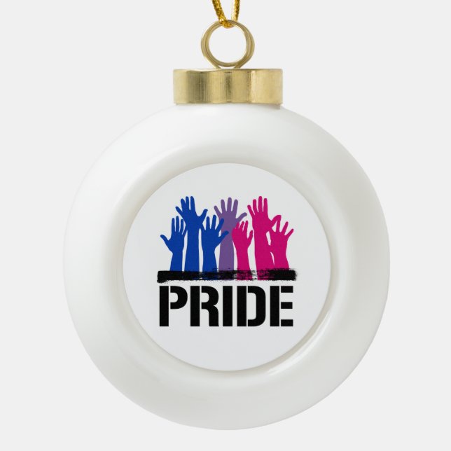 Bisexual Together Pride Ceramic Ball Christmas Ornament (Front)
