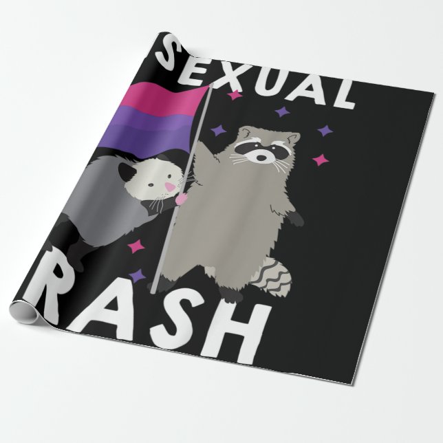 Bisexual Trash Gay Pride Rainbow LGBT Racoon Wrapping Paper (Unrolled)
