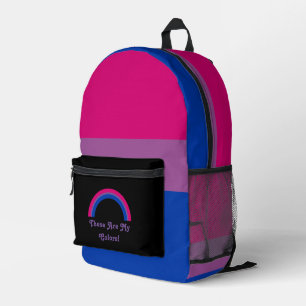 Bisexuality pride flag and rainbow, custom text printed backpack