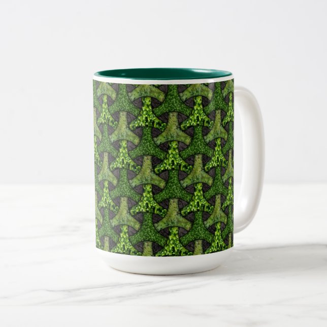 Bishamon moss geometric tesselation Two-Tone coffee mug (Front Right)