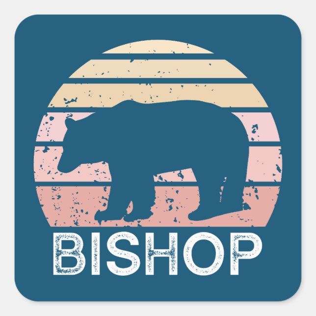 Bishop California Retro Bear Square Sticker (Front)