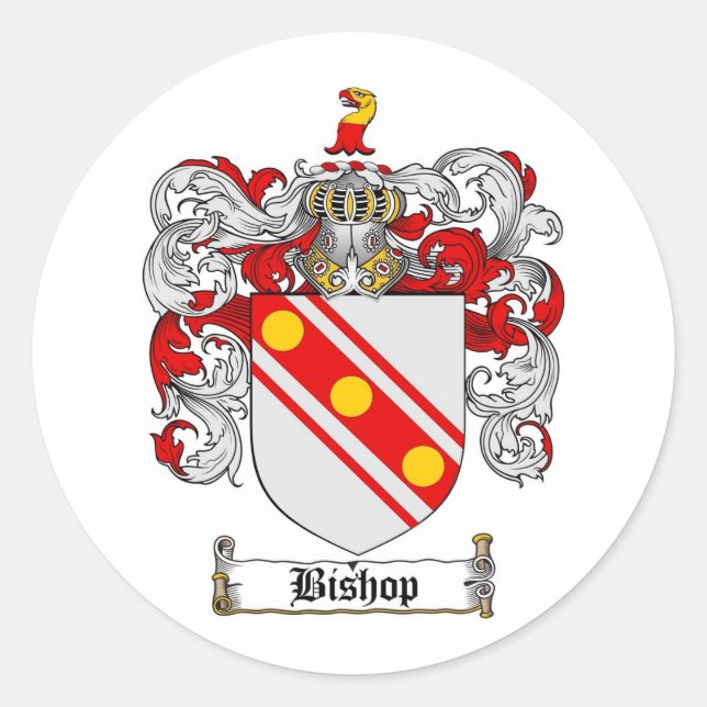 BISHOP FAMILY CREST -  BISHOP COAT OF ARMS CLASSIC ROUND STICKER (Front)