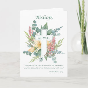 Bishop Get Well Christian Cross with Wildflowers Card