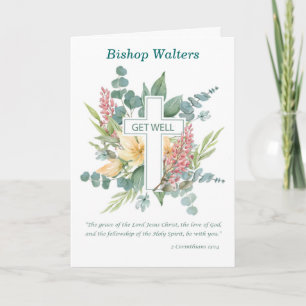 Bishop Get Well Religious Cross with Wildflowers Card