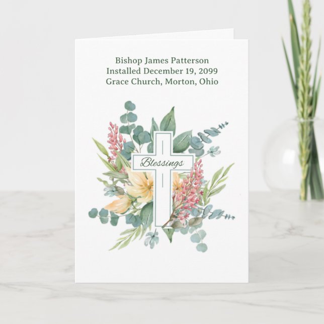 Bishop Installation Blessings Cross and Flowers Card (Front)