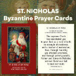 BISHOP ST. NICHOLAS OF MYRA PRAYER HOLY CARDS<br><div class="desc">Featuring a beautiful vintage image of St. Nicholas (Santa Claus) holding the Baby Jesus with a knapsack of toys for children. His feast day is December 6th. On the back is a Byzantine Catholic Prayer from the Troparion (Tone 4). St. Nicholas is the patron of children and the Byzantine Catholic...</div>