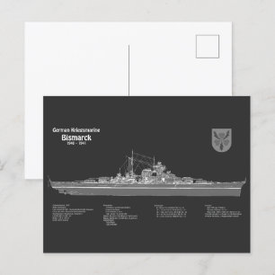 Bismarck - Battleship Blueprint Plans PD Postcard