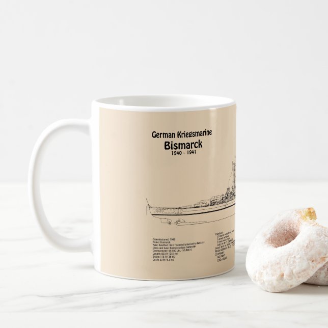 Bismarck - Battleship Blueprint Plans SD Coffee Mug (With Donut)