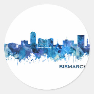 Bismarck North Dakota Skyline Blue Classic Round Sticker