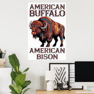 Bison Adorned In Feathers Poster