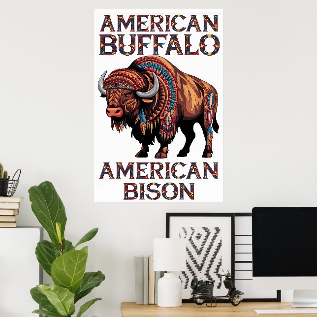 Bison Adorned In Feathers Poster (Home Office)